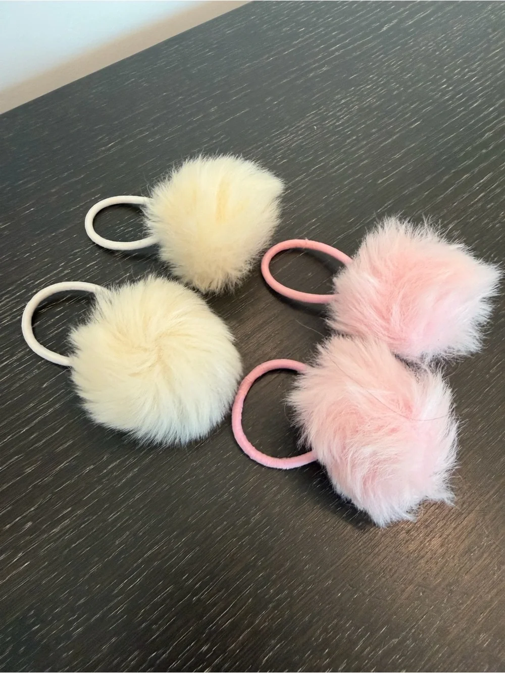 Fluffy Pom Pom Hair Ties — Pink & Cream Kids Hair Accessories
